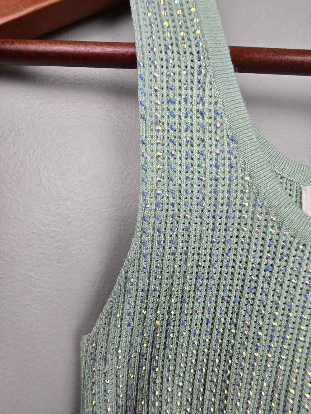 LC Lizette Collection Knit Rhinestone Tank Top Mint Green Women Sz S Mermaidcore - Picture 10 of 10